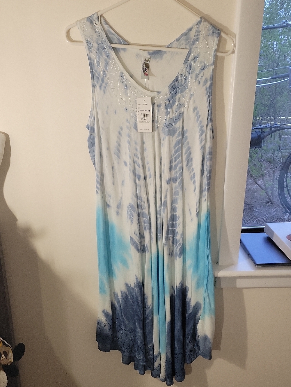 White Dress with Pale Blue Tie-Dye